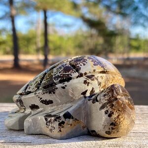 Hand-Carved Picture Jasper Turtle: Natural Earth-Toned Crystal Sculpture
